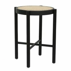 HK Living Retro Webbing Stool Barhocker - Ø 35 Cm - H 50 Cm - Black/natural