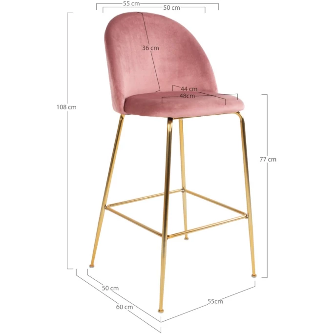 House Nordic Lausanne Barhocker 2er-Set - 2er-Set - 60x55x108 Cm - Rose - Mit Messing-Beinen 7 House Nordic Lausanne Barhocker 2er-Set - 2er-Set - 60x55x108 Cm - Rose - Mit Messing-Beinen – Bild 5