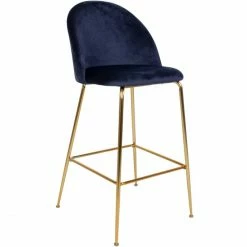 House Nordic Lausanne Barhocker 2er-Set - 2er-Set - 60x55x108 Cm - Blau - Mit Messing-Beinen