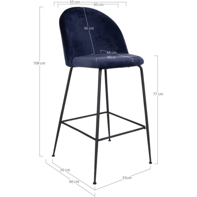 House Nordic Lausanne Barhocker 2er-Set - 2er-Set - 60x55x108 Cm - Blau - Mit Schwarzen Stuhlbeinen 7 House Nordic Lausanne Barhocker 2er-Set - 2er-Set - 60x55x108 Cm - Blau - Mit Schwarzen Stuhlbeinen – Bild 5