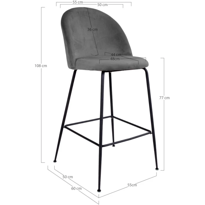 House Nordic Lausanne Barhocker 2er-Set - 2er-Set - 60x55x108 Cm - Grau - Mit Schwarzen Stuhlbeinen 4 House Nordic Lausanne Barhocker 2er-Set - 2er-Set - 60x55x108 Cm - Grau - Mit Schwarzen Stuhlbeinen – Bild 2