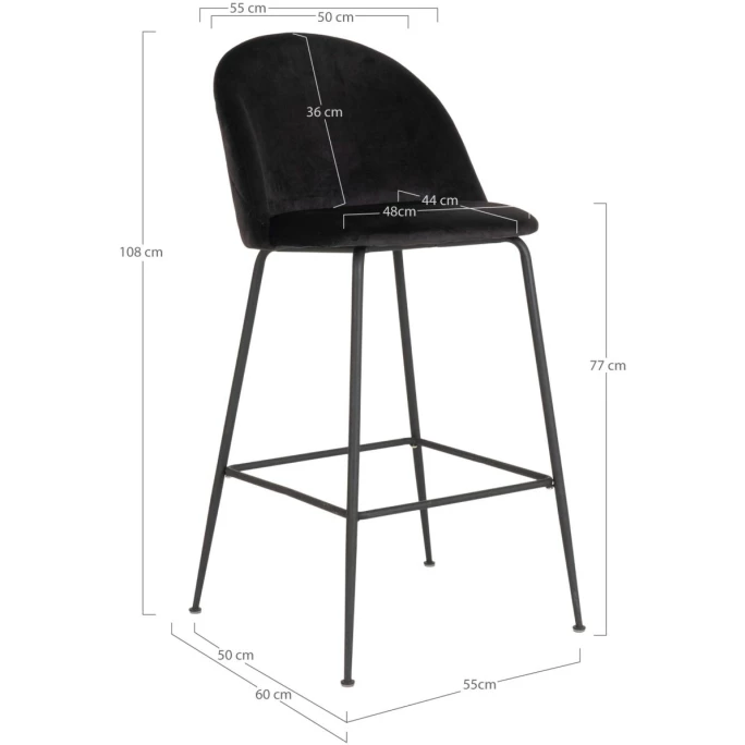 House Nordic Lausanne Barhocker 2er-Set - 2er-Set - 60x55x108 Cm - Schwarz - Mit Schwarzen Stuhlbeinen 7 House Nordic Lausanne Barhocker 2er-Set - 2er-Set - 60x55x108 Cm - Schwarz - Mit Schwarzen Stuhlbeinen – Bild 5